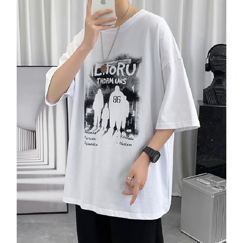 Męskie koszulki z krótkim rękawem List Graficzny nadruk Koszulki z pół rękawa T-shirt pulowerowy Casual Tee Mężczyzna Koreański Casual Okrągły dekolt Retro Topy dla