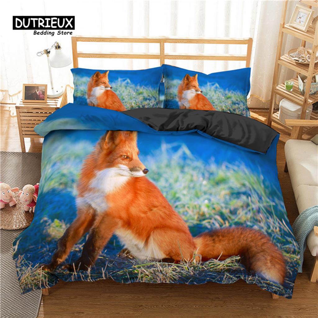 Cozy Elegant Twin Kids Fox Size Polyester Wild Animal Orange For Child Girls Teen Bedroom Decor Comforter