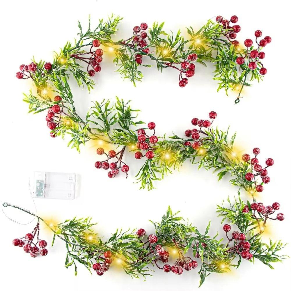 Red Berry Christmas Red Berry Light String 20/30LED Snowflakes LED Green Leaf String Lights DIY Fake Leaves