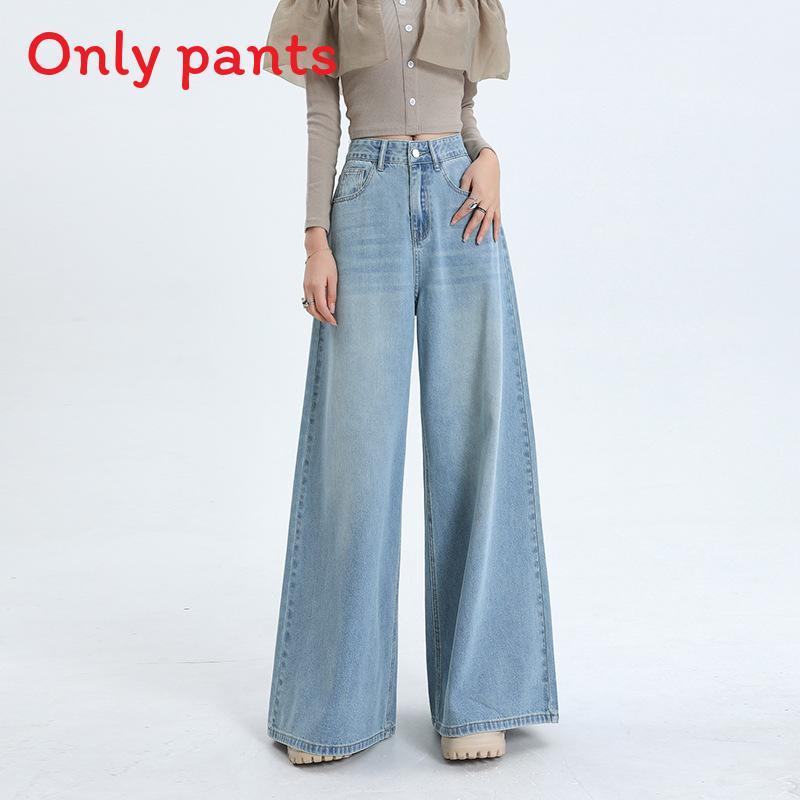 High-Waist-Jeans mit weitem Bein für Damen im Retro-Stil und aus Baumwoll-Denim