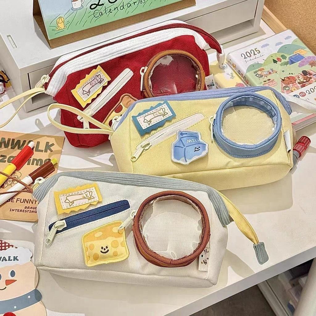 Cute Food Theme Canvas Pencil Case With Large Capacity For Students And Office Use