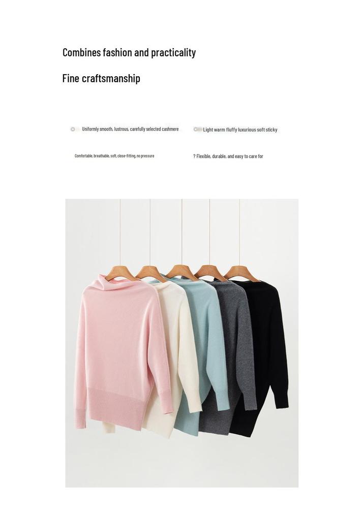 2026 A/W Women's Irregular One-Shoulder Cashmere Batwing Sleeve Loose Slimming Base Layer Shirt