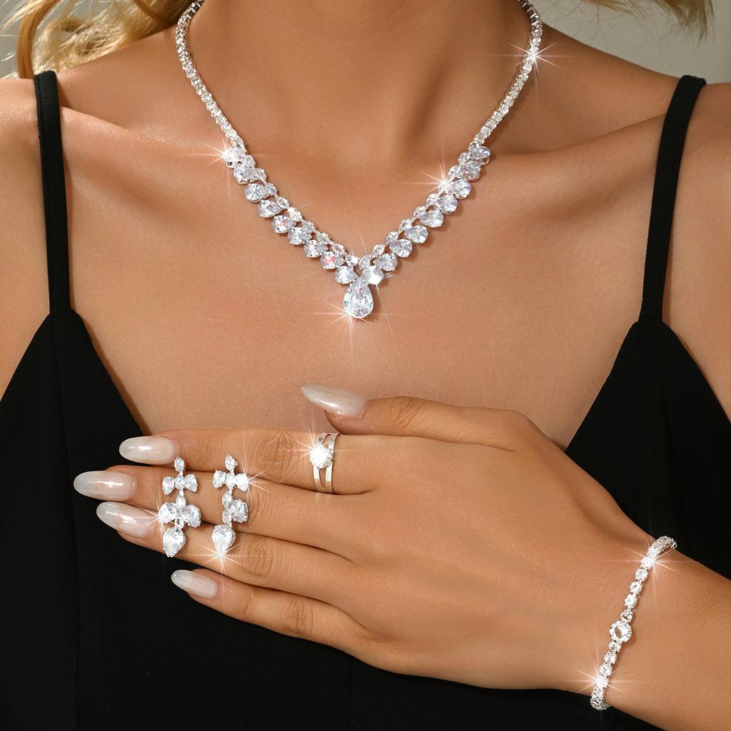 Trendy and Personalized Design, Oval Shaped Super Sparkling Naked Diamond, Elegant and Simple Necklace, Earrings, Bracelet, Ring