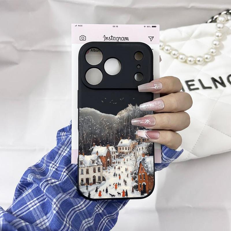 Village Winter Scene Print Phone Case For iPhone 17 Pro 16 14 15 13 12 11 Pro Max X XR XS 7 8 16 Plus SE20 Silicone Soft Cover