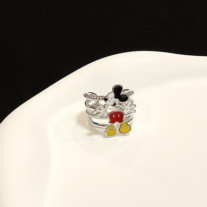 Mickey Love Enamel Oil Drop Bow Stacked Wearing High-End Open Ring Personality Niche Design Ring Woman