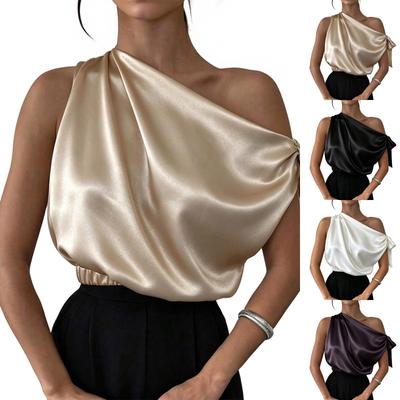 Satin Asymmetrisches One-Shoulder-Bluse für Damen mit Off-Shoulder Elegantes Oberteil Shirt