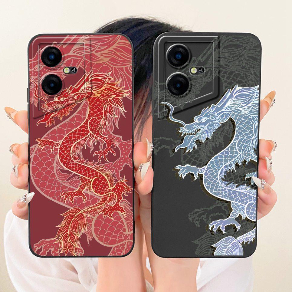 Phone Case For Tecno Pova Neo Neo3 LH6n LE6 Casing Liquid Silicone Cartoon Dragon Funny Cat Seabeach Pattern Back Cover