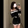French Chic One-Shoulder Knit Dress for Women - Contrasting Color Autumn/Winter Petite Hip-Hugging Short Skirt