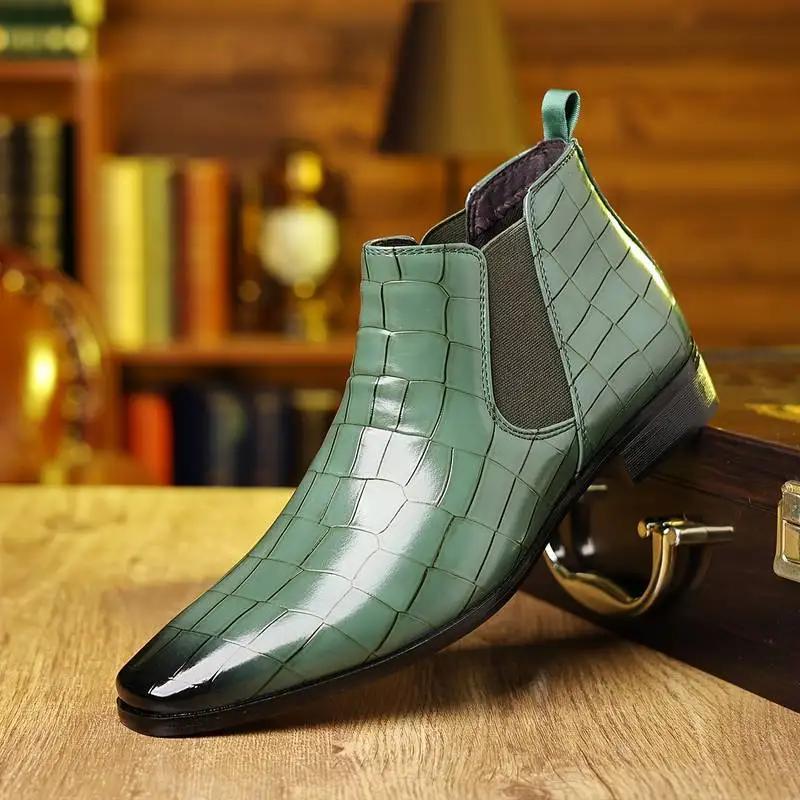 Fashion Men Ankle Boot High Heel Genuine Leather Men's 2025 Fashion Pointed Toe Dress Wedding Male Shoes Side Zipper Basic Boots for Men