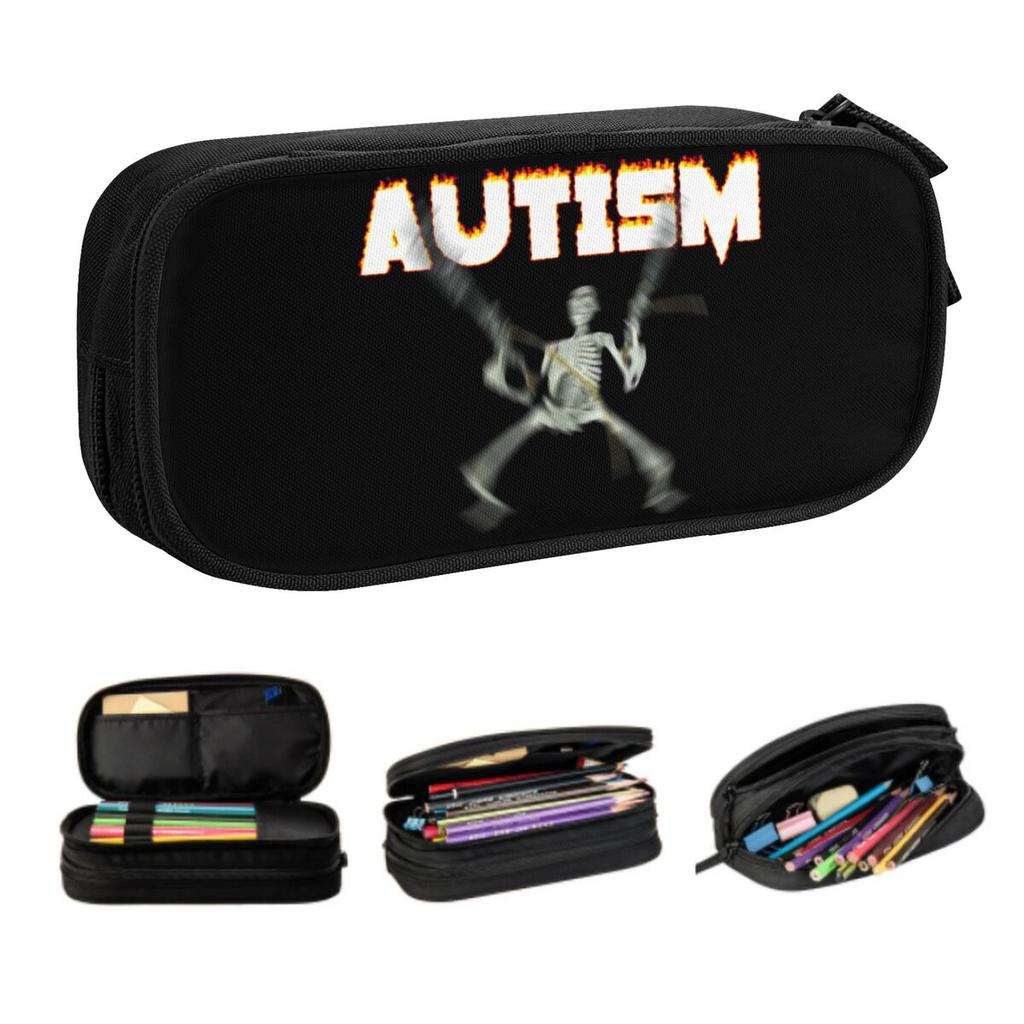 Custom Autism Skeleton Meme Cute Pencil Case Girls Boys Large Capacity Pencil Bag School Supplies