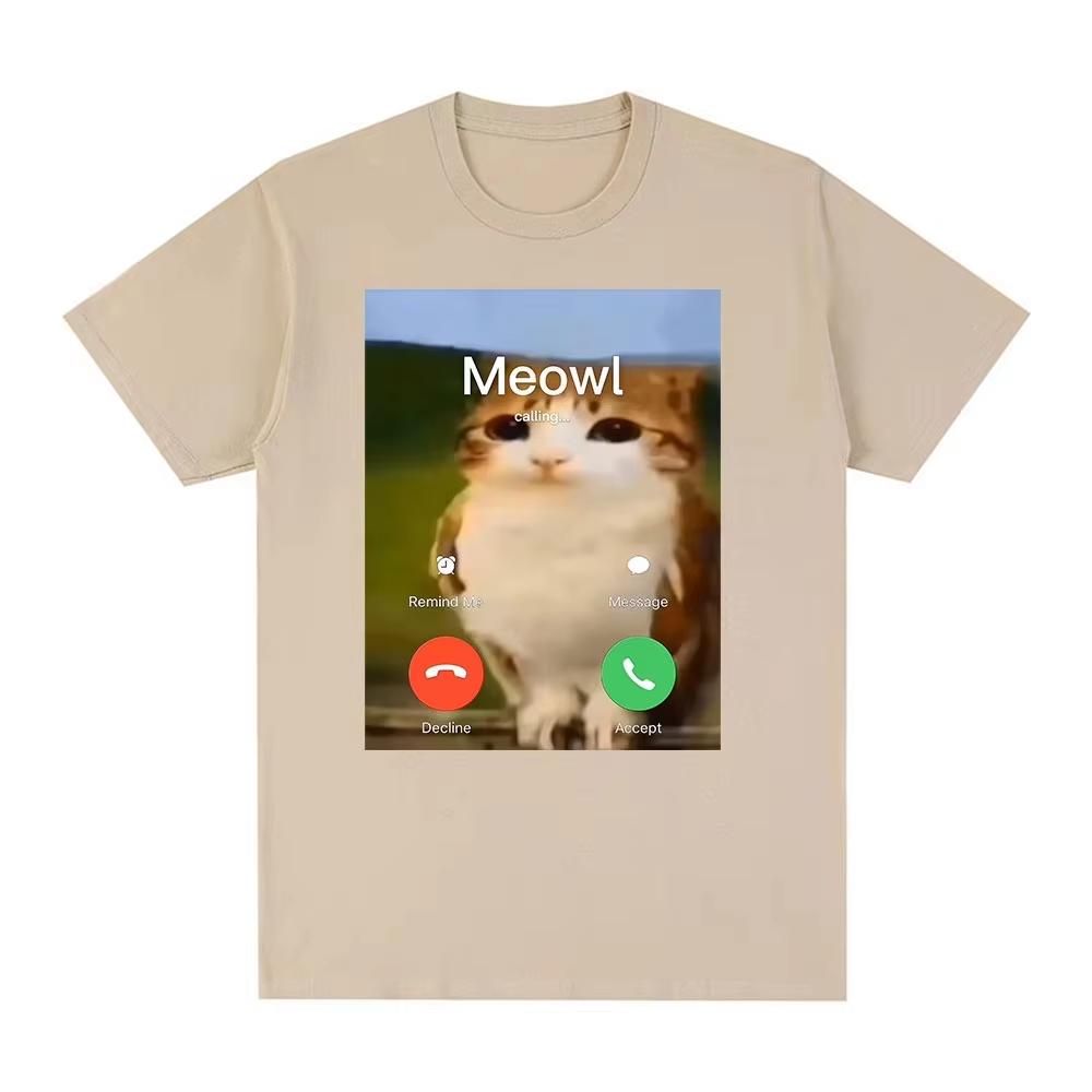 2026 Meowl Is Calling Phone Call Meme Brainrot Funny Cat Owl TShirt Unisex Unisex Fashion Harajuku Short Sleeves Cotton Tees Unisex