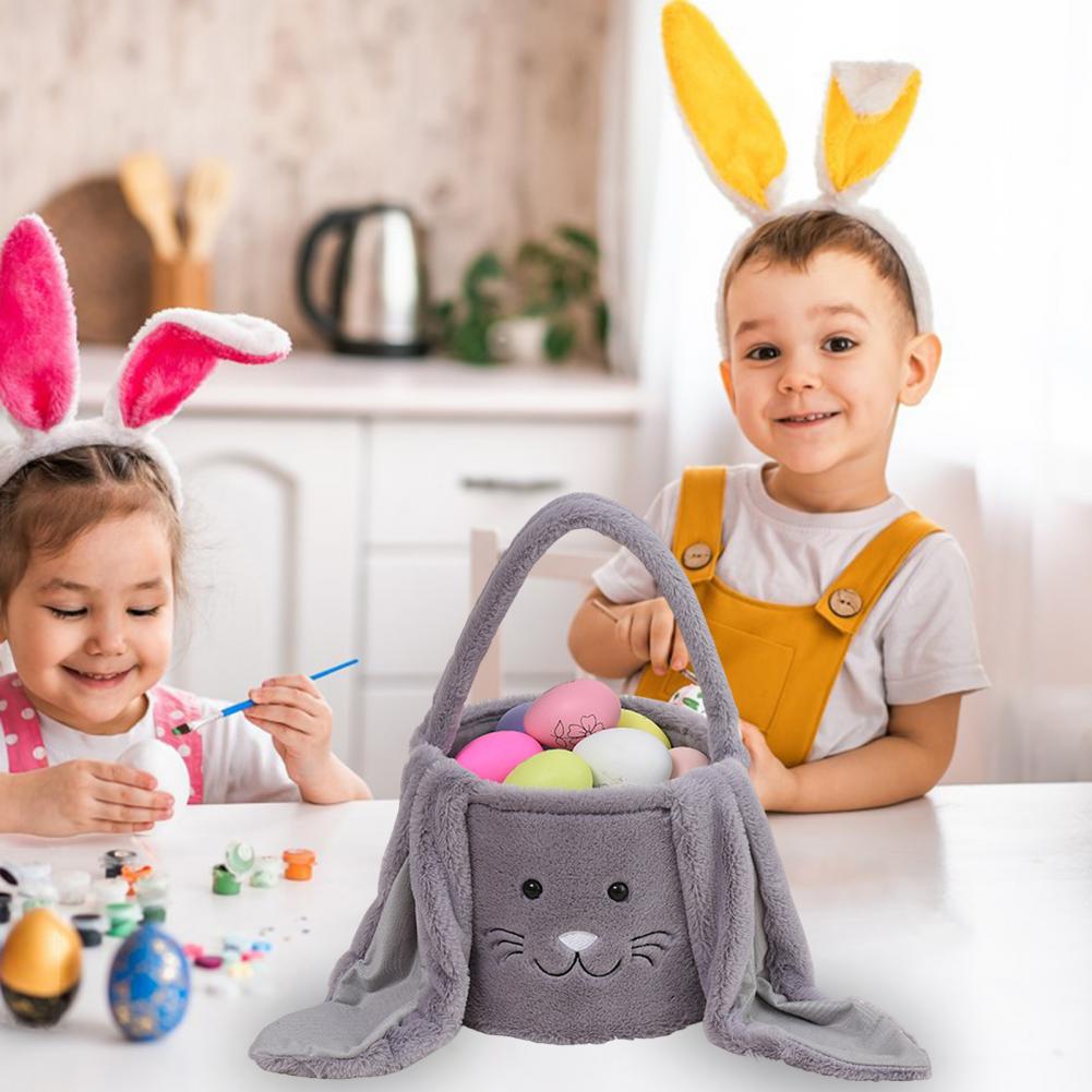 Koszyk z Zajączkiem Wielkanocnym Sezonowy Mały Futrzany Elegancki Zajączek do Eksponowania z Puszystym Uchem Twarz Zajączka Wielkanocnego Wiaderko Prezent dla Dzieci Torba na Smakołyki