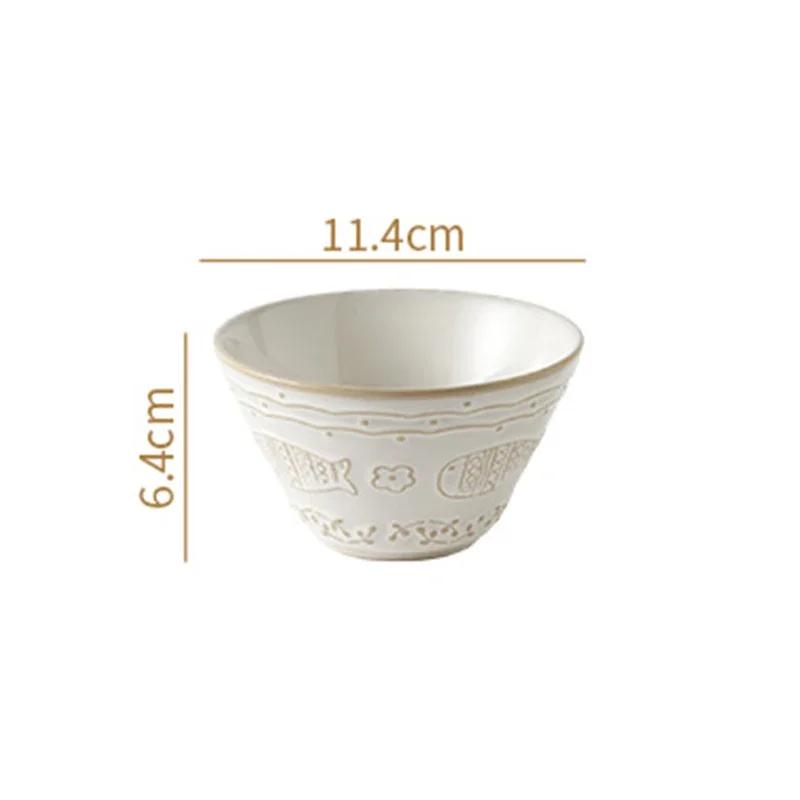 Creative Cute Circular Dining Plates Retro Style Relief Ceramic Plate Household Pasta Salad Plate Exquisite Tableware