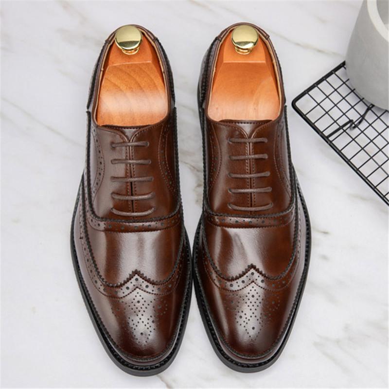 

Трендовая мужская повседневная обувь оксфорды-броги на шнуровке, черная, коричневая, джентльменская, деловая, лоферы, нарядная, для выпускного вечера, обувь, zapatos hombre 38