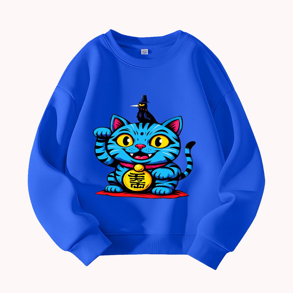 

KPop Demon Hunter Lucky Blue Cat Sweatshirt Animal Print Casual Pullover Streetwear Unisex 160