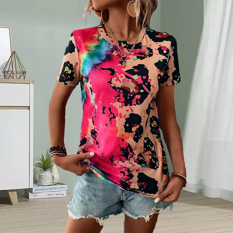 Fashion Women Graffiti Color Print T Shirt Funny Casual O-neck Short Sleeves T-shirt Summer Female Tee Shirt