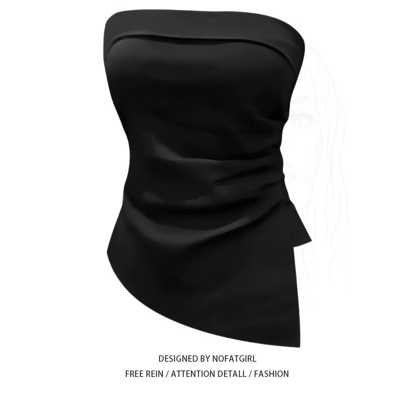 Plus Size Chubby Girl French Style Temperament Hepburn Wind Black Tube Top Tops Women s Summer New Design Sense Niche Style Vest Tide Tube top 2XL