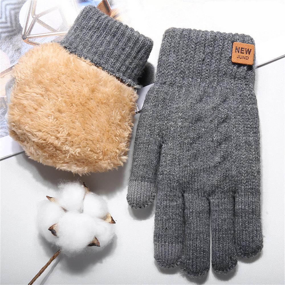 Full Finger Gloves Double Layer Mittens Knitted Gloves Leather Label Gloves For Cold Weather Activities Touchscreen Compatible