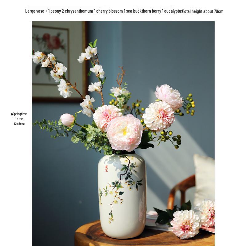 Round Chinese Ceramic Vase: Floral Art for Living Room & Hallway Decor, Ideal for Hydroponics & Silk Flowers
