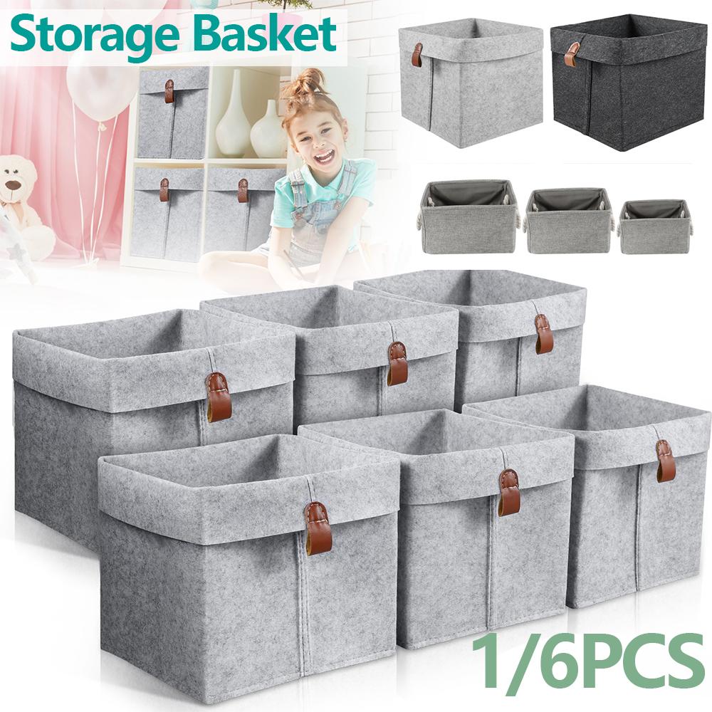 1/6Pcs Storage Cubes Closet Clothes Shoes Storage Containers Foldable Felt Fabric Cube Storage Bins Toy Cube Baskets Saves Space