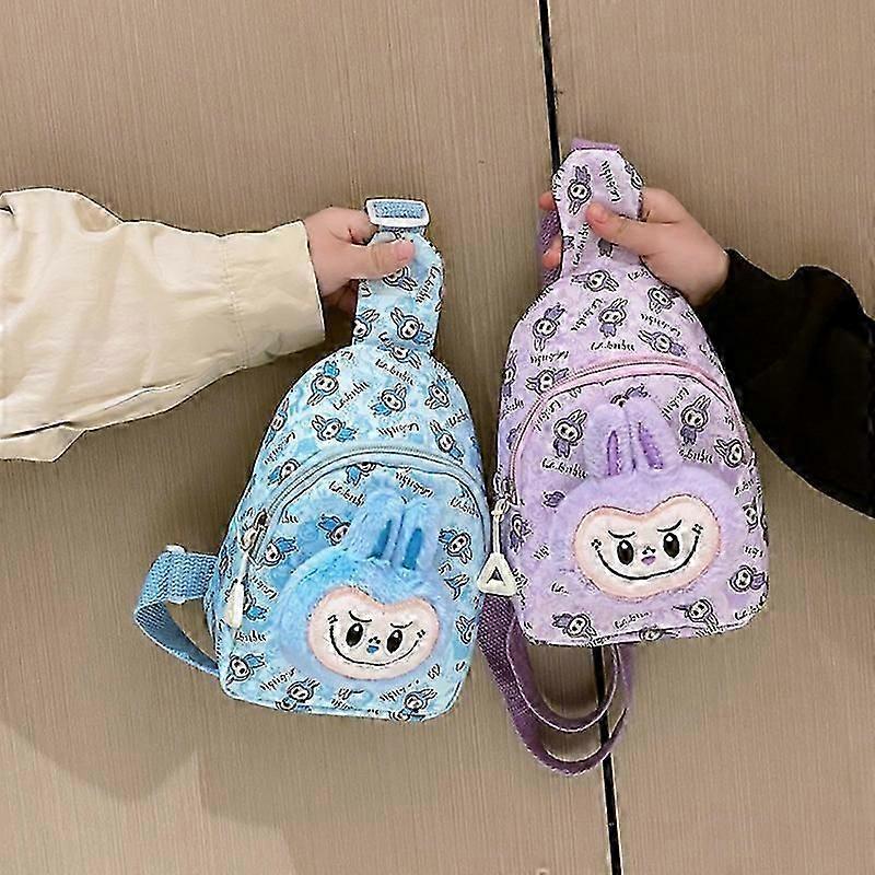 1Pcs Cartoon Labubu Plush Crossbody Chest Bag Cute Kawaii Children's Messenger Bags Outdoor Casual Satchels Portable Backpacks