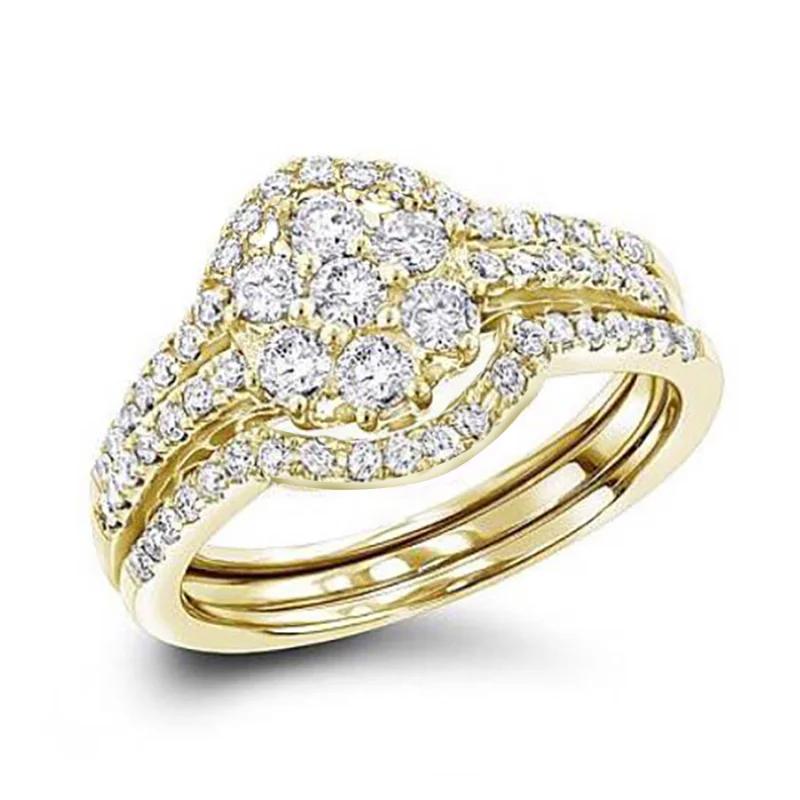 Delicate Flower Round White Zircon Engagement Rings Set Fashion Gold Color Party Anniversary Wedding Rings for Women