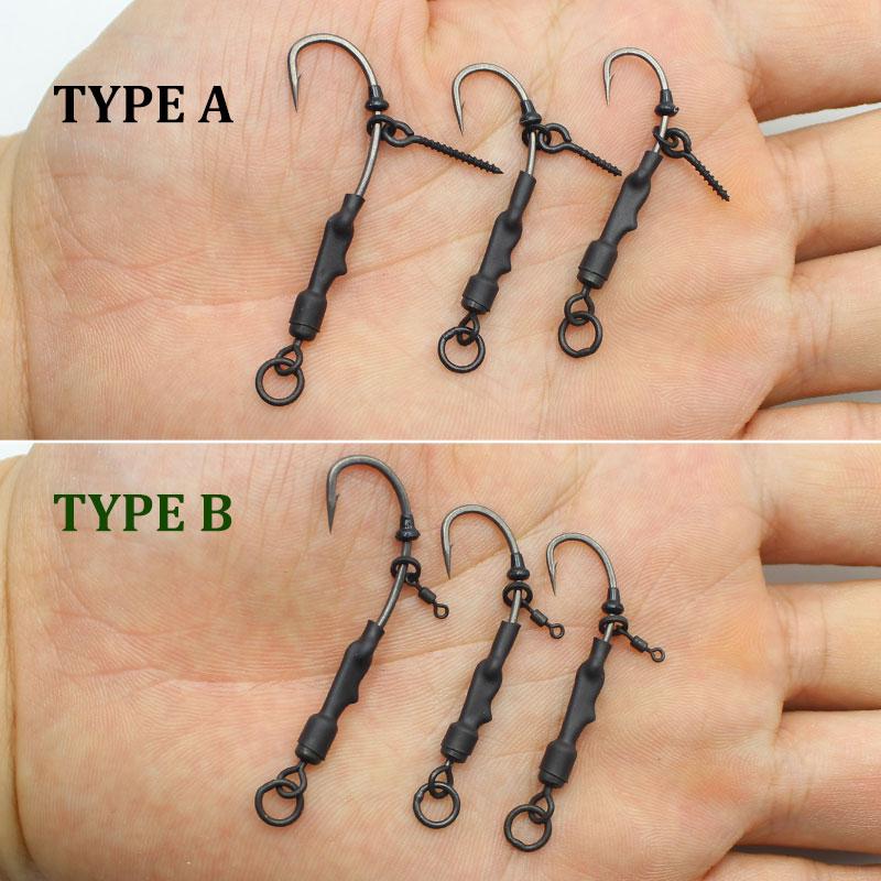 4pcs Ronnies Rigs With Bait Screw/Ring Swivel Strong Curve Shank Fishing Hook Ready Made Rig For Carp Fishing Accessories Tackle