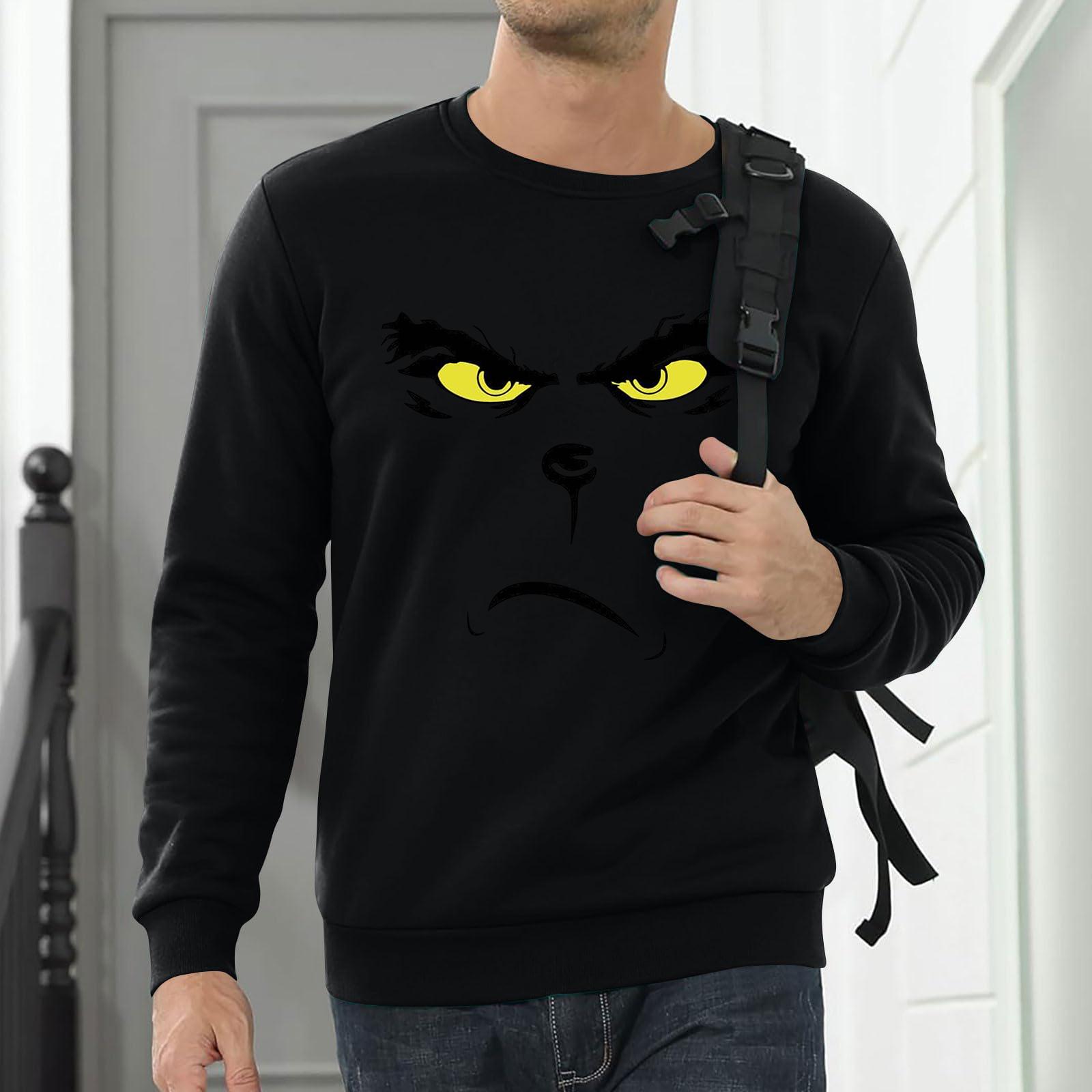 Digital capital Heren Sweatshirt Kerstshirt Lange Mouw Grappige Feestdagen Ronde Hals Kerst Tops L zwart