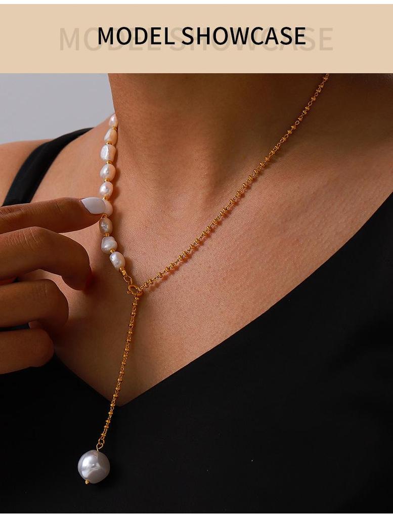 Elegante Halskette mit Anhänger aus französischer Süßwasserperle und Titanstahl mit Schlüsselbeinkette