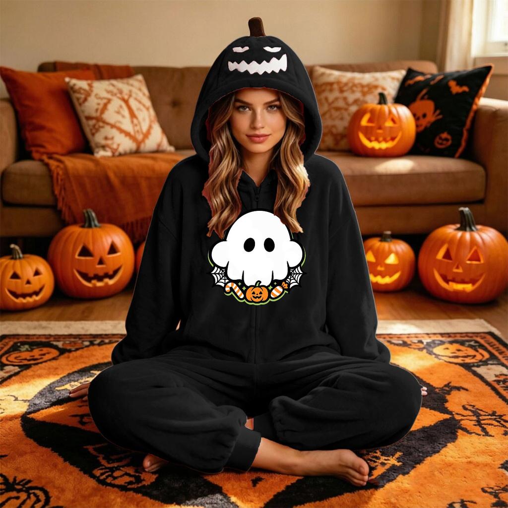 Couples Halloween Matching Flannel Jumpsuit Costume for Men and Women