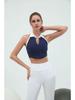 Women's Contrast Collar Sports Fitness Vest: Quick-Dry, High-Elastic, Chest-Padded, Zippered Top for Running & Yoga.