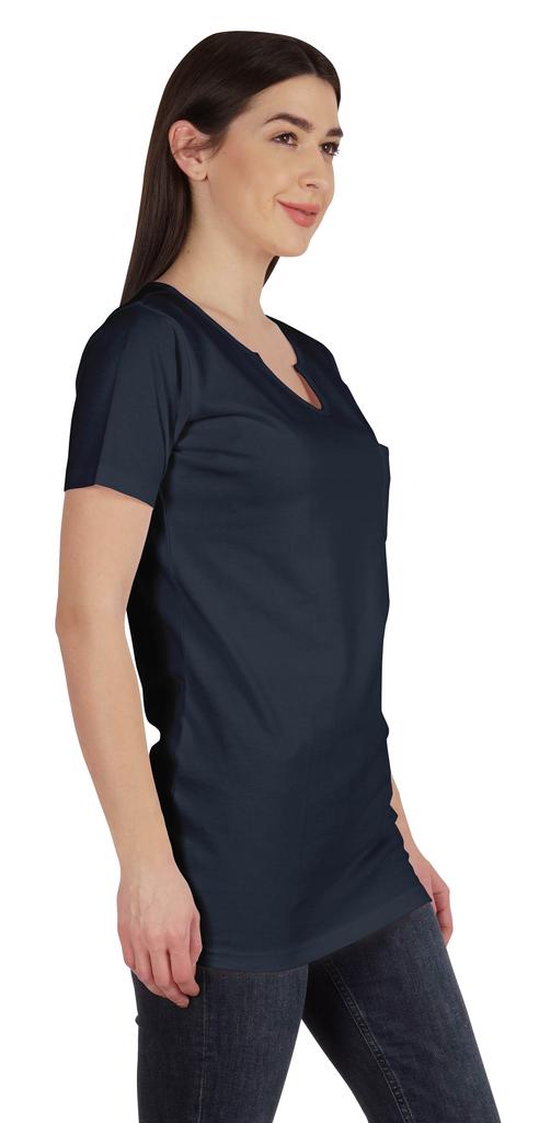 Inkmeso Long Length Notch Neck Top For Women Basic Cotton Tee Shirt w  Pocket Patch Legging