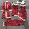 Estate nuova sezione sottile 5 pezzi pigiama da donna set pizzo sexy con imbottitura sul petto cinghia per spaghetti indumenti da notte