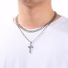 Double-Layer Stainless Steel Cross Pendant Necklaces for Men Metal Chain Religious Design Trendy Jewelry Daily Golden Accessory