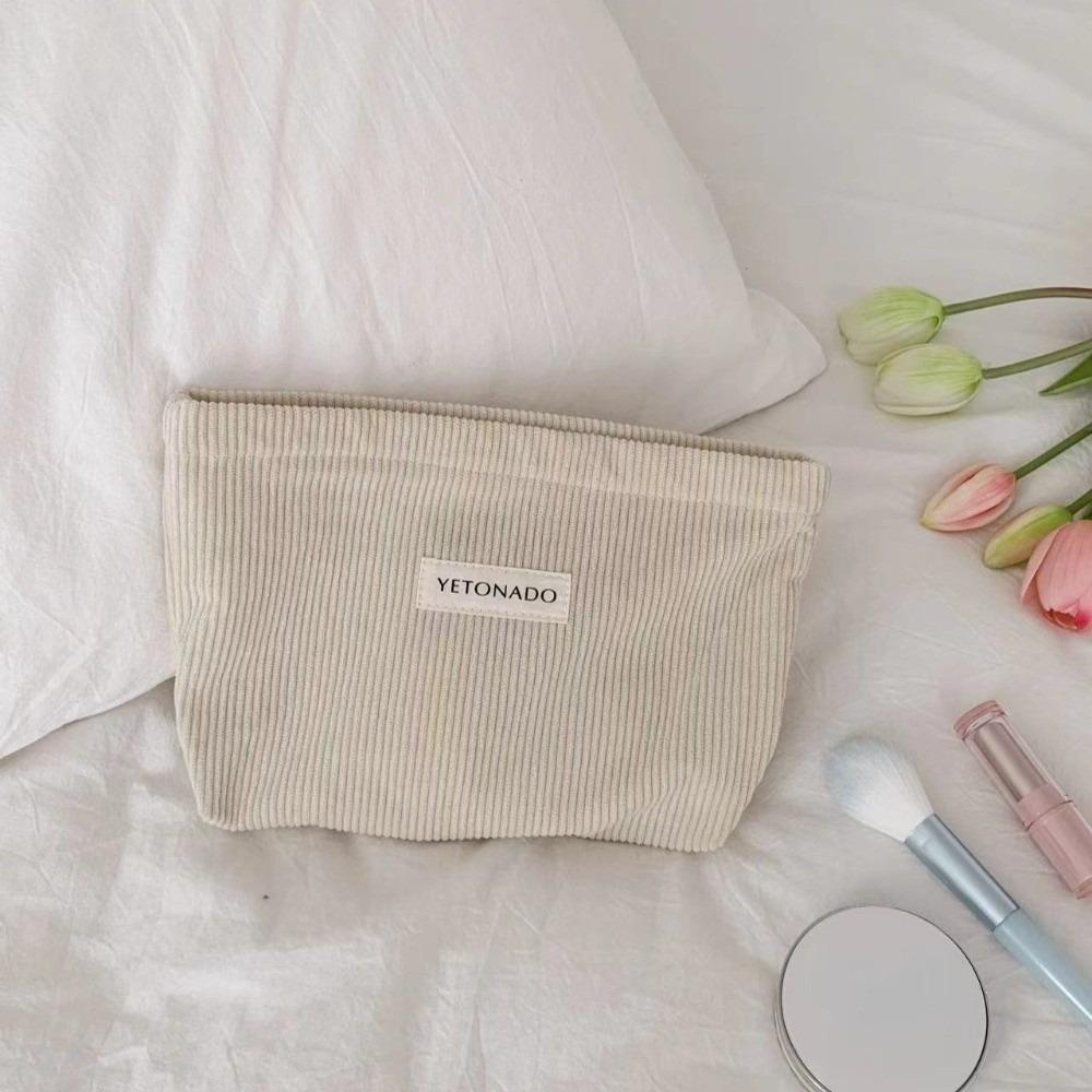 Simple Solid Color Cosmetic Bag Corduroy Multifunctional Storage Bag with Zipper Large Capacity Toiletry Bag Women