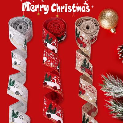 Christmas Ribbon Roll Xmas Tree Twine Streamer Ribbon Car Truck Red Plaid Tape for Christmas Gift Wrapping DIY Bow Craft