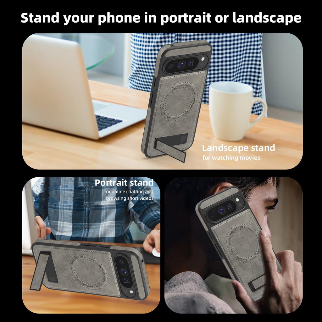 Pu Leather Phone Case for Google Pixel 10 Pro Xl 9a 9proXl 8 Pro Magnetic Charging Invisible Bracket Anti Drop Protective Cover
