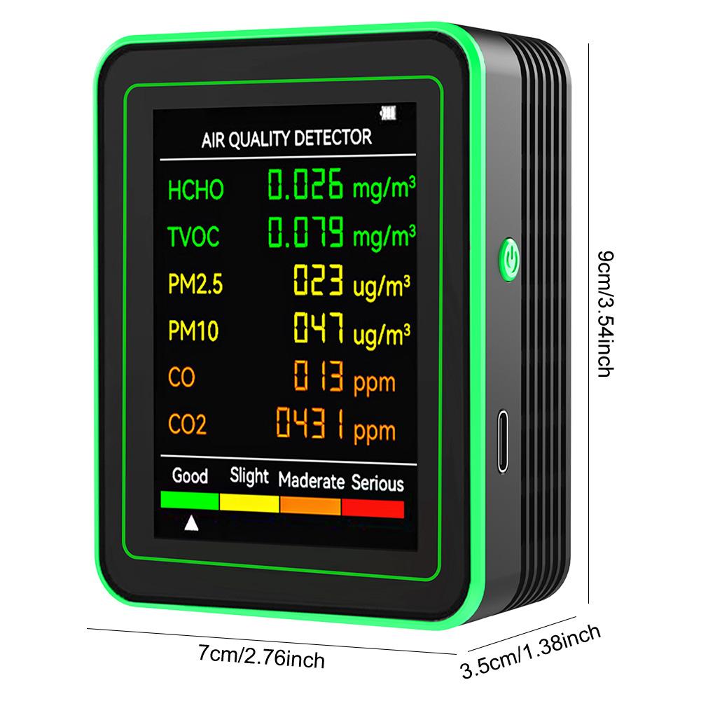 6 In 1 Air Quality Monitor PM2.5 PM10 TVOC CO2 CO Meter Formaldehyde Detector CO2 Sensor Multifunctional Air Quality Detector