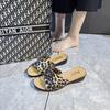 Summer new large size slope heel cool slippers women's fashion outer wear leopard print beach slippers