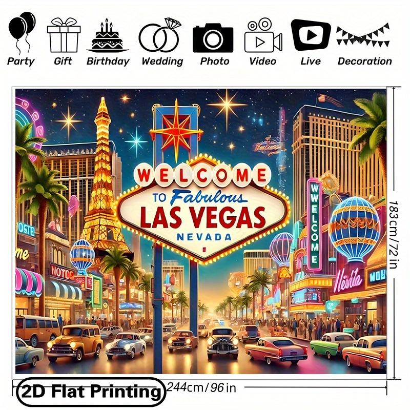 1pc Las Vegas Welcome Sign Banner - Polyester fabric, with vivid night lights and neon lights, perfect for parties