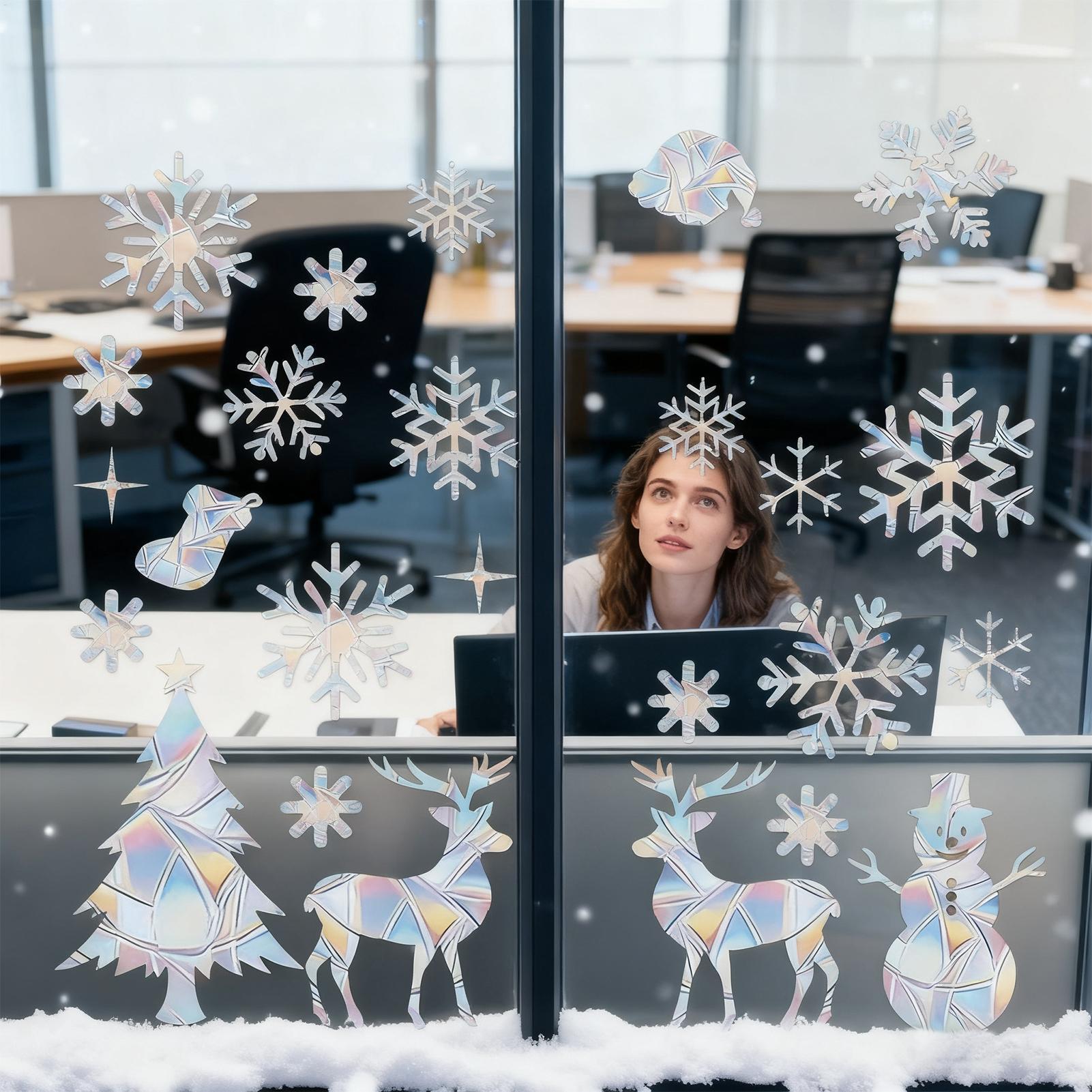 1set Christmas Snowflake Elk Winter Rainbow Window Sticker Clings Decorative PVC Stained Glass Window Decals Christmas Stickers China Mainland