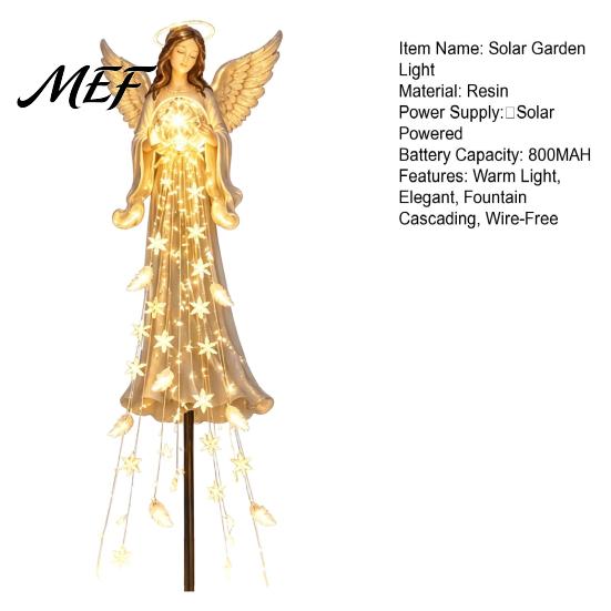 Solar Powered Path Lights Angel Remembrance Garden Light, Resin Blessing Fountain Statue with Cascading Cemetery Markers for Halloween LED Warm