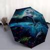 Ocean Dolphin Moon Print Umbrella, Windproof UV Protection Folding Travel Umbrella