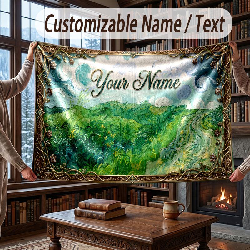 Mountain Landscape Theme Throw Blanket Custom Name Text Personalized Blanket Soft Cozy Blanket for Home Sofa Bed