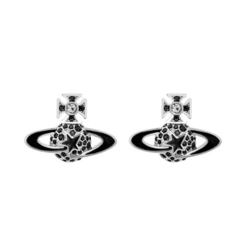 Серьги-гвоздики Vivienne Queen Blue Saturn Элегантные и уникальные медные украшения чёрный