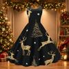 Sexy schulterfreies Retro-Kleid für Damen mit Weihnachtsdruck für Feiertagspartys