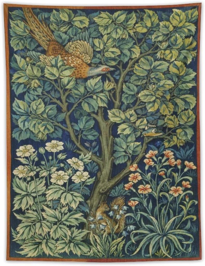 Arazzo da Parete con Piante Vintage, Classico Medievale Vintage Motivo Floreale Moderno Arredamento Murale, Floreale Retrò Arredamento per la Casa Per