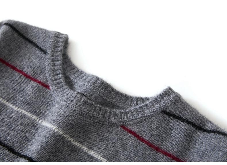 100% Cashmere Women's Color Block Stripe Round Neck Sweater - Autumn/Winter Loose Fit Retro Knitwear Top