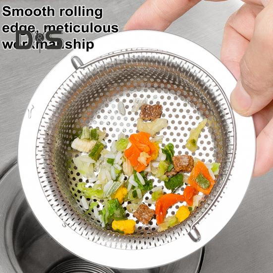 Filtre d'évier de cuisine en acier inoxydable Grand support de débris alimentaires Panier de vidange anti-obstruction à mailles fines Poignée facile à soulever Filtre d'égout durable