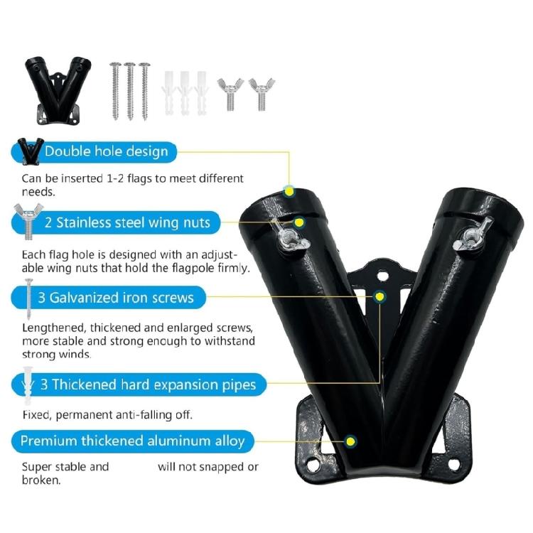 Multifuntional Double Hole Flag Poles Bracket Designed for High Wind Areas Metal Construction for Long Lasting Use
